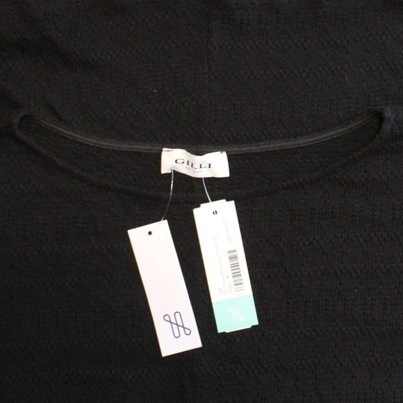 NEW Gilli $68 Medium Black‎ Pointelle Scoop Neck 3/4 Sleeve 100% Cotton Sweater - Picture 4 of 11